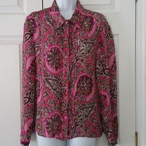 Oscar De La Renta company paisley long sleeve blouse Vintage Sz 14 NWOT